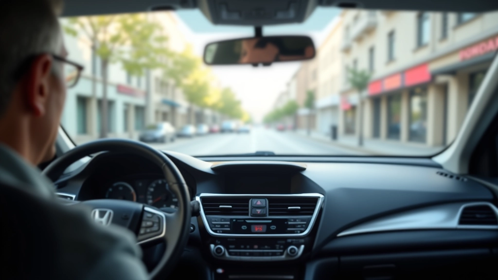 Išorinis vaizdas aplink Honda Accord langus, geras matomumas iš aukšto, miesto aplinka
