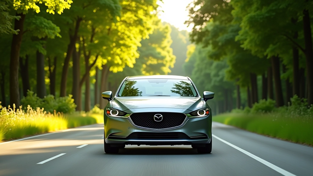 Mazda6 važiuoja kelyje, vasaros peizažas, miškais, kelis išlengvas, šviesi diena